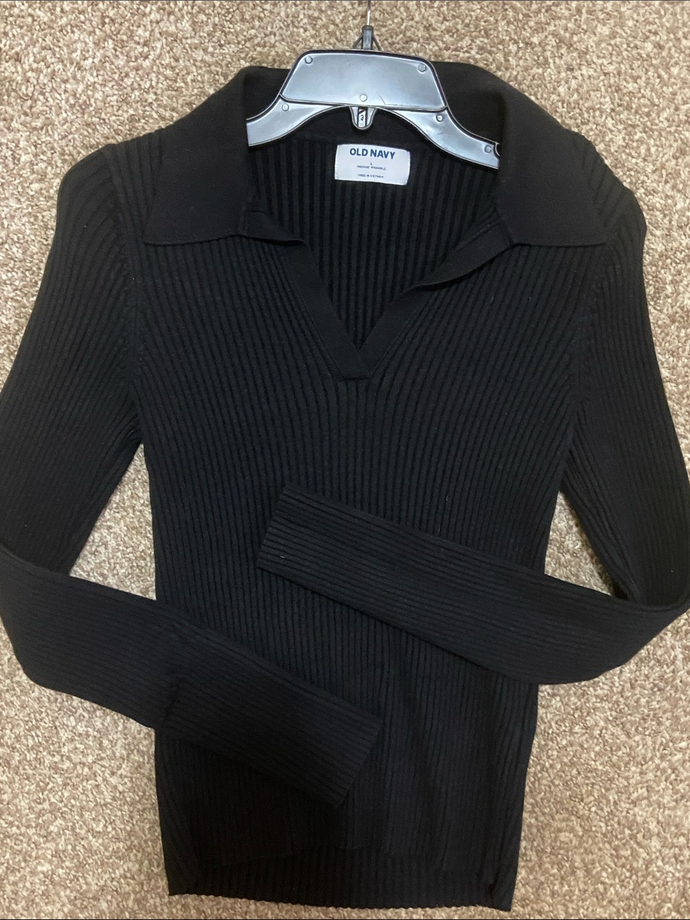 Old Navy Women’s Black Ribbed V-Neck Collared Sweater